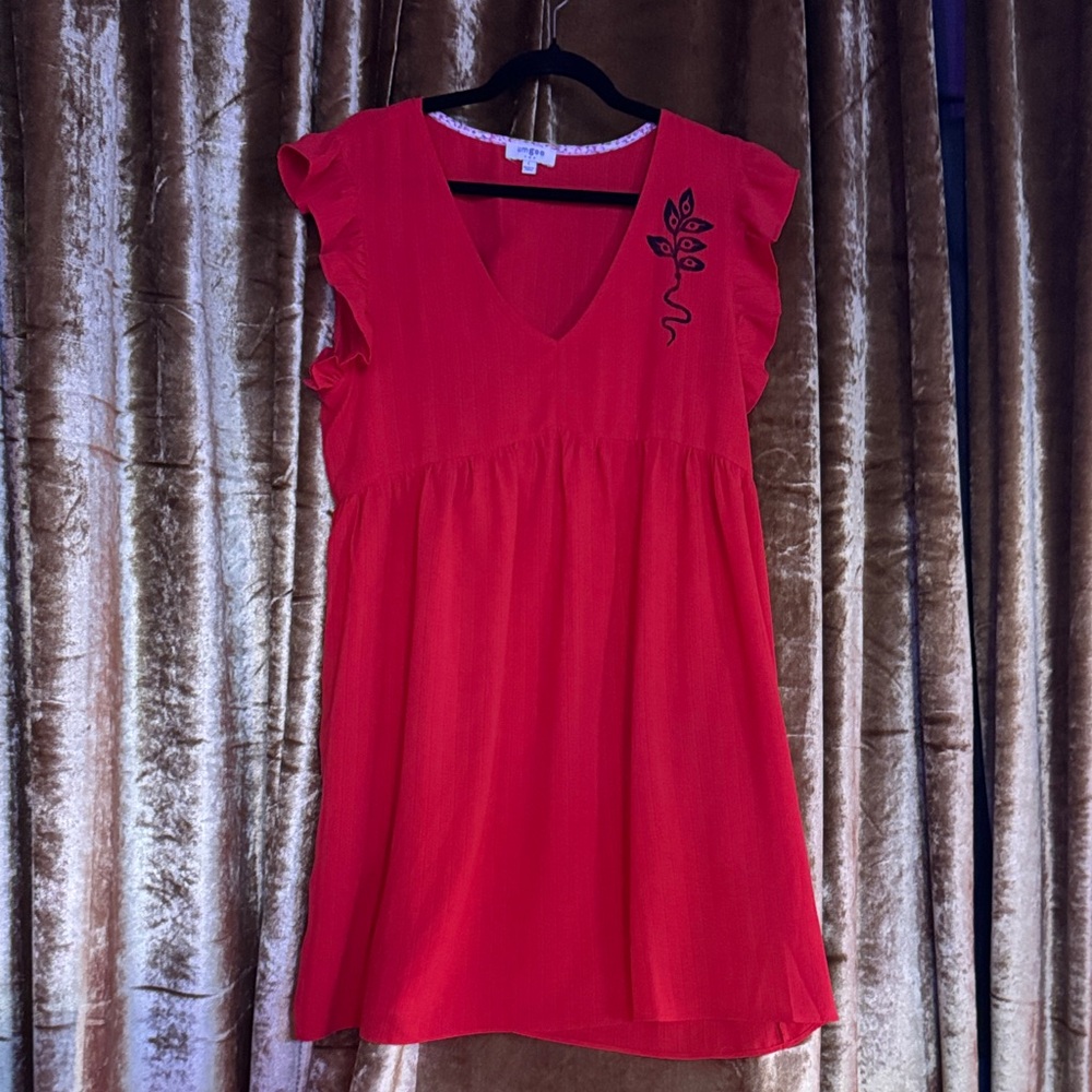 Upcycled WhimSee Handprinted witchy Scarlett Flutter Sleeve V-Neck Dress